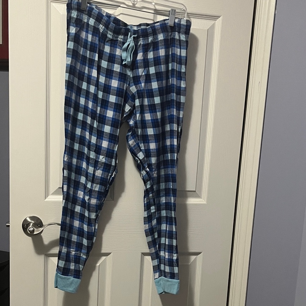 Women's Pajama Pants Jenni Cotton Aqua Blue Plaid Casual Loungewear for Winter